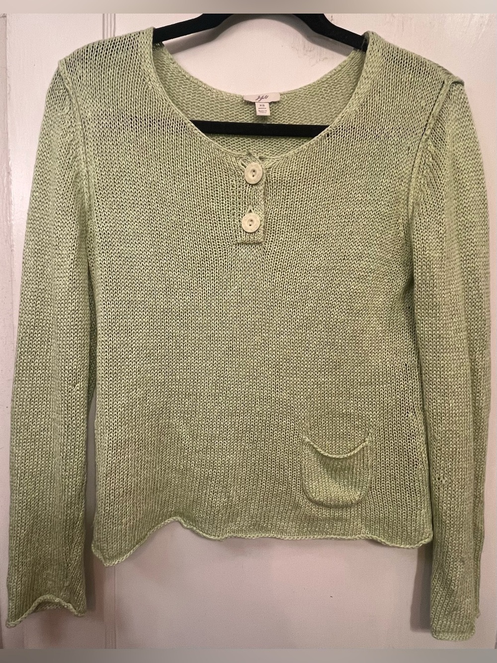 J. Jill Sage Green Open Knit Henley Sweater - Size XS Petite